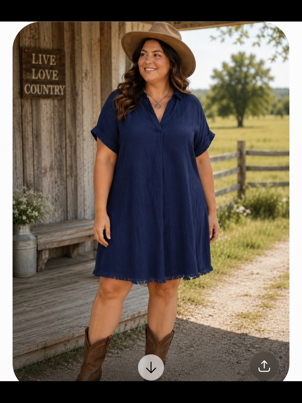 Bad Little Country Girl Navy Short Sleeve V-Neck Swing Dress. Linen/cotton. 1x